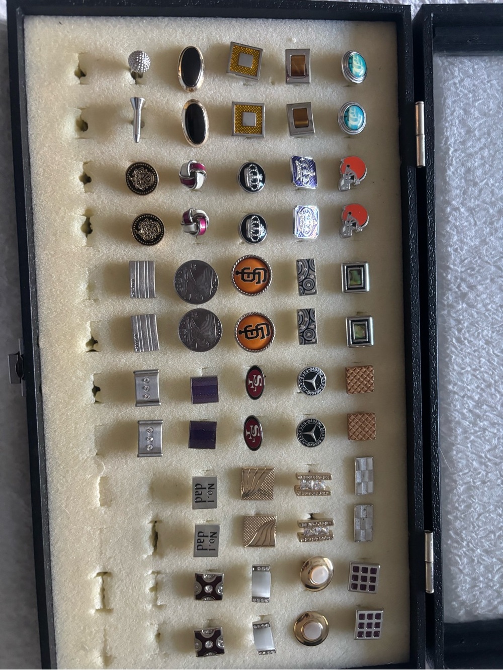 Men’s Cufflinks - 28 pair with wooden box included.  Retro and sports variety!